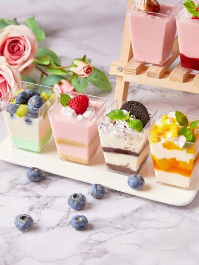 30pcs Reusable Square Clear Plastic Dessert Cups, Mini Mousse Cup, Cupcake Cup, Party & Gathering Supplies