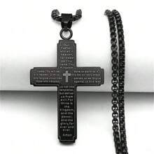 Jesus Cross Bible Pendant Necklace For Men Stainless Steel Gold/Silver/Black Color Christian Hip Hop Chain Religious Amulet Jewelry Gift QKC