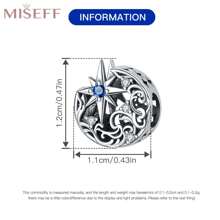 MISEFF 1 pieza Genuino Colgante de plata de ley 925 joyas con cuentas talladas de luna y estrella, regalo creativo para hacer joyas finas DIY para mujeres