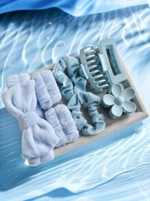 8 Pieces Set Of Minimalist Pink Minimalist Home Hair Accessories For Girls, Suitable For Daily Makeup, Face Washing And Decoration