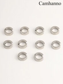 5 对简约不锈钢圆形耳环，适合男士和女士 - 銀色-1 - 查看 7