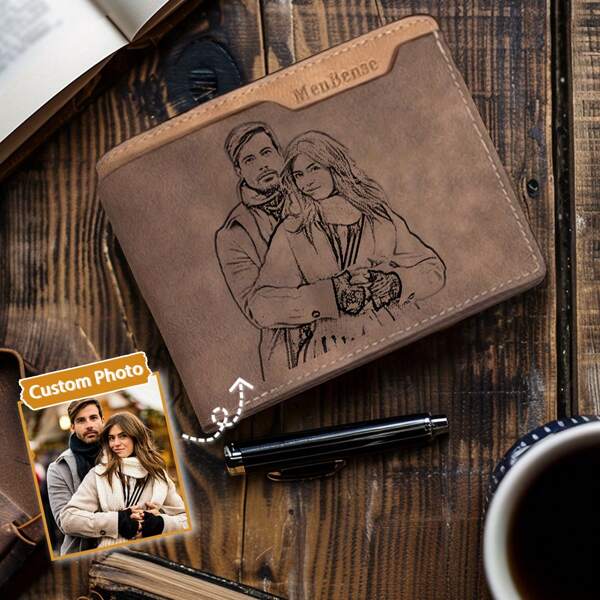 1pc Men's Customized Wallet Photo Personalized Carving Image And Name Customized Wallet For Dad To Present To Boyfriend Husband Dad Son Anniversary Christmas Gift Valentines Letter Portable, Multifunction, Versatile For Him Girlfriend, Family, Friends, Women, Rookies & White-Collar Workers For Anniversaries, For Birthdays, For Holiday/ Vacation, For School, For Business/Commute/Work/Office