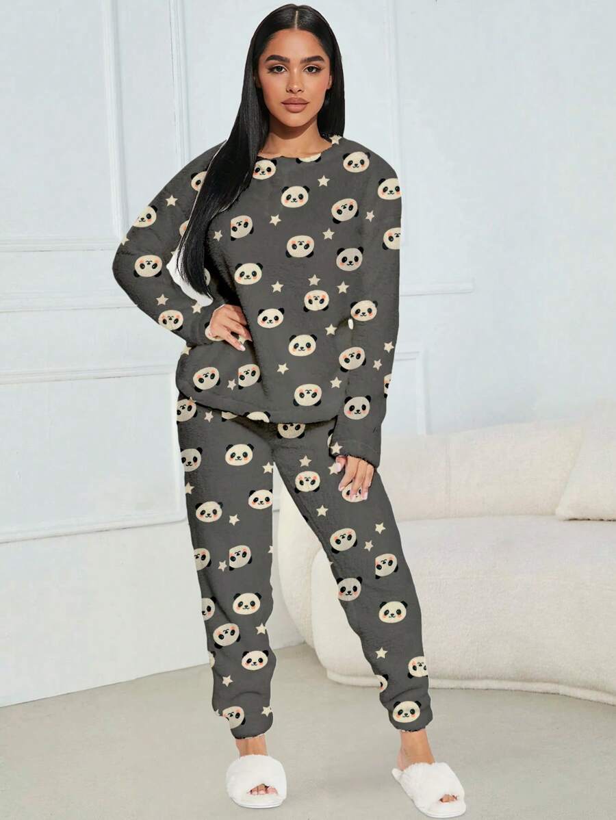 Shendy Vendy Women's Plush Pajamas Set 2 Pieces Long Sleeve - Màu xanh lam - Xem 1