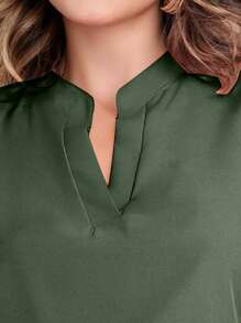 MARILYN MONNA New Women's Solid Color Classic V-Neck Ruffle Elegant Notched Neck Sleeve Blouse - 軍綠色 - 查看 3