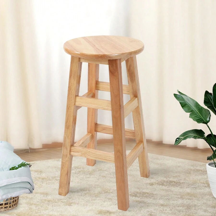 Wooden Bar Stool Bar Kitchen Breakfast Bar Stool 60CM High Legs Pub Chair Seat - Yellow - View 1