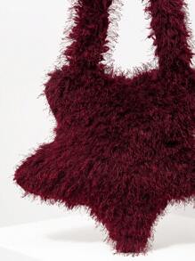 Túi đeo chéo Fuzz, Túi đeo vai hình ngôi sao, Túi tote Y2K dành cho nữ, Túi đeo dưới cánh tay hình bất đối xứng dùng hàng ngày, Hẹn hò, Kỳ nghỉ, Ví màu đỏ tía, Quà tặng Giáng sinh cho phụ nữ, Mùa thu/Đông - Màu Đỏ Sâu - Xem 4