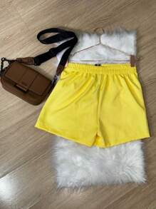 Tailored Social Shorts Bela Feminine Shorts Zipper Detail And Elastic At The Back New Fashion 2025 - Màu vàng - Xem 2