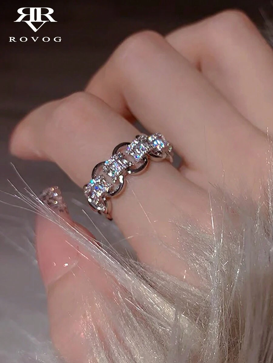 1 chiếc nhẫn thời trang nữ bằng đồng đính đá Zirconia nhân tạo hình elip độc đáo, phong cách tối giản cao cấp thanh lịch dành cho các bữa tiệc, sự kiện - Bạc - Xem 1