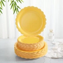 Yellow Flower Petals Design Disposable Paper Plates & Napkins, Enough For 24 Guests, Suitable For Birthday, Wedding, Party, And Family Picnics