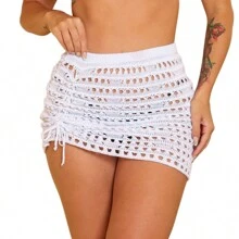 Short Skirt Women's Beach Cover-Up Adjustable Drawstring Summer Fashion Premium Knit Pool Comfortable Skirt - trắng - Xem 1
