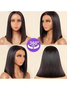 Parrucca corta dritta a caschetto da 16 pollici, con chiusura in pizzo 13x4, densità 200%, colore nero naturale, linea dei capelli naturale pre-sfilata, parrucca in capelli umani di alta qualità per donne, 8-16 pollici