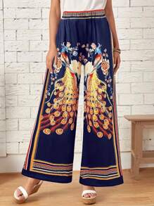 Women's Wide Leg Mandala Print Pants Spring Summer - Multicolor - View 2