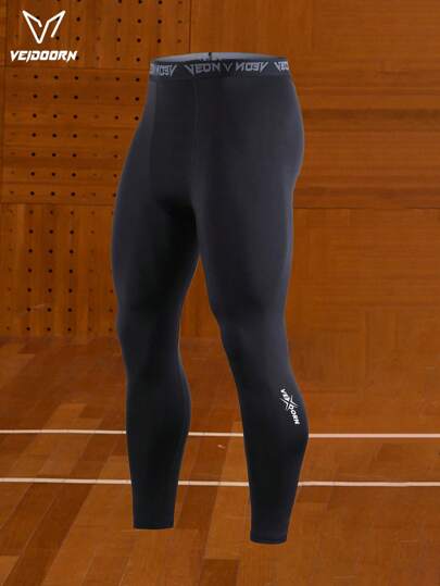 veidoorn Men's High Elastic Fitness Compression Pants, Basketball Leggings, Suitable For Fitness, Running, Basketball And Other Sports