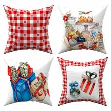Kit Of 4 Christmas Cushion Covers 45x45cm Christmas Ornaments, Decoration, Bedroom, Living Room - Đỏ - Xem 2