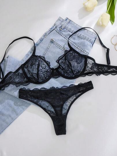 1set Women Kanten Wireless Com Tafel Lingerie BH Slipje Set Two Pieces view 5