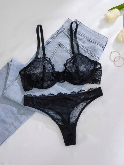 1set Women Kanten Wireless Com Tafel Lingerie BH Slipje Set Two Pieces view 4