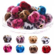 20pcs Leopard Plush Fabric Covered Large Hole Beads, Spacer Beads For DIY Phone Straps, Pen Beads, Autumn/Winter - Multicolor - View 3