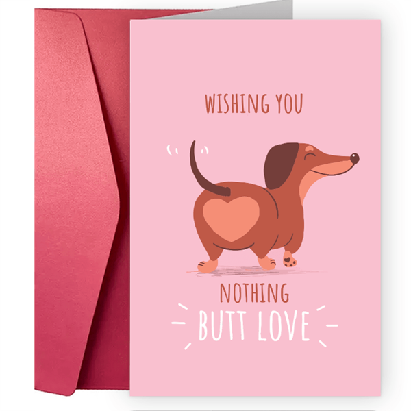 Kreative und lustige Grußkarte zum Valentinstag - Valentinstagskarte Dackel - Ich wünsche dir nichts zu lieben außer dich selbst - Welpenliebe Urlaubskarte Valentinstag