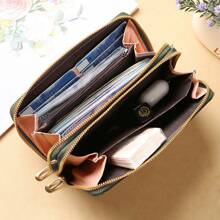 Large Capacity Dual Zipper Wallet Crossbody Phone Bag, Portable Handbag Clutch Purse For Credit Card, Cash, Phone, Business, Commute, Travel, Gift For Teacher, Office, Anniversary, Birthday, Valentine's Day, White Collar Women - Dark Green - View 3