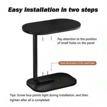 Side Table, C Shaped End Table, Bedside Table, Beside Bed Portable Workstation, Industrial Snack Table With Metal Frame, Laptop Holder Table For Couch, Bed, Dorm, Small Spaces, Bedroom, Living Room - Black - View 5