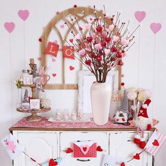 1/2/4 Stücke Valentinstag Picks herzförmige künstliche Beerenzweige rot pink Zweige Kunstblumen für Valentinstag Hochzeit Jahrestag Party Heim Tischdekoration