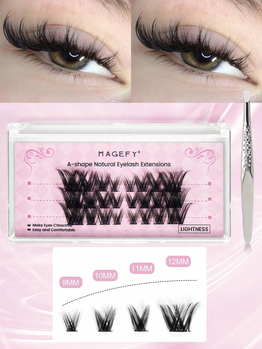 MAGEFY 24/36/66/80片 CC卷翘猫眼假睫毛 卡通DIY超长交叉狐狸睫毛簇，眉夹，卡通尖头仙女毛，狐狸睫毛簇猫眼假睫毛 自然睫毛嫁接 浓密单根睫毛嫁接，附赠眉刷