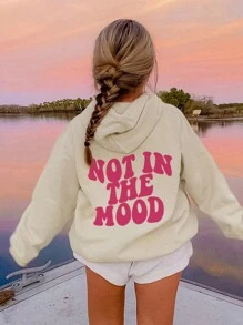 1pc Tween Girl Casual Printed Hooded Sweatshirt, Warm Fleece Pullover Sweatshirt For Students, Interesting And Colorful Design Sparks Imagination, Autumn/Winter - Apricot - View 4