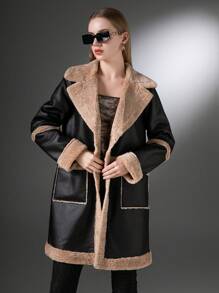 Women's Mid-Length Contrast Color Casual Fluffy Jacket