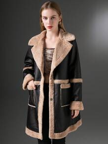 Women's Mid-Length Contrast Color Casual Fluffy Jacket