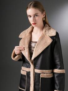 Women's Mid-Length Contrast Color Casual Fluffy Jacket