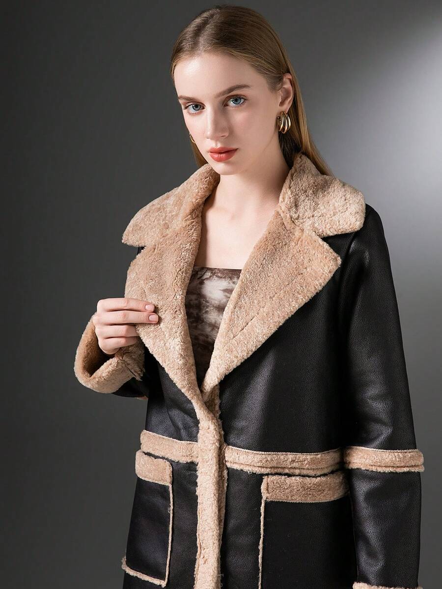 Women's Mid-Length Contrast Color Casual Fluffy Jacket