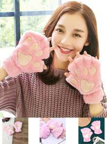 Guantes de garrita patita o huelita para el frio invierno gatito osito perrito para niña o adolescente - Rosa - Ver 1