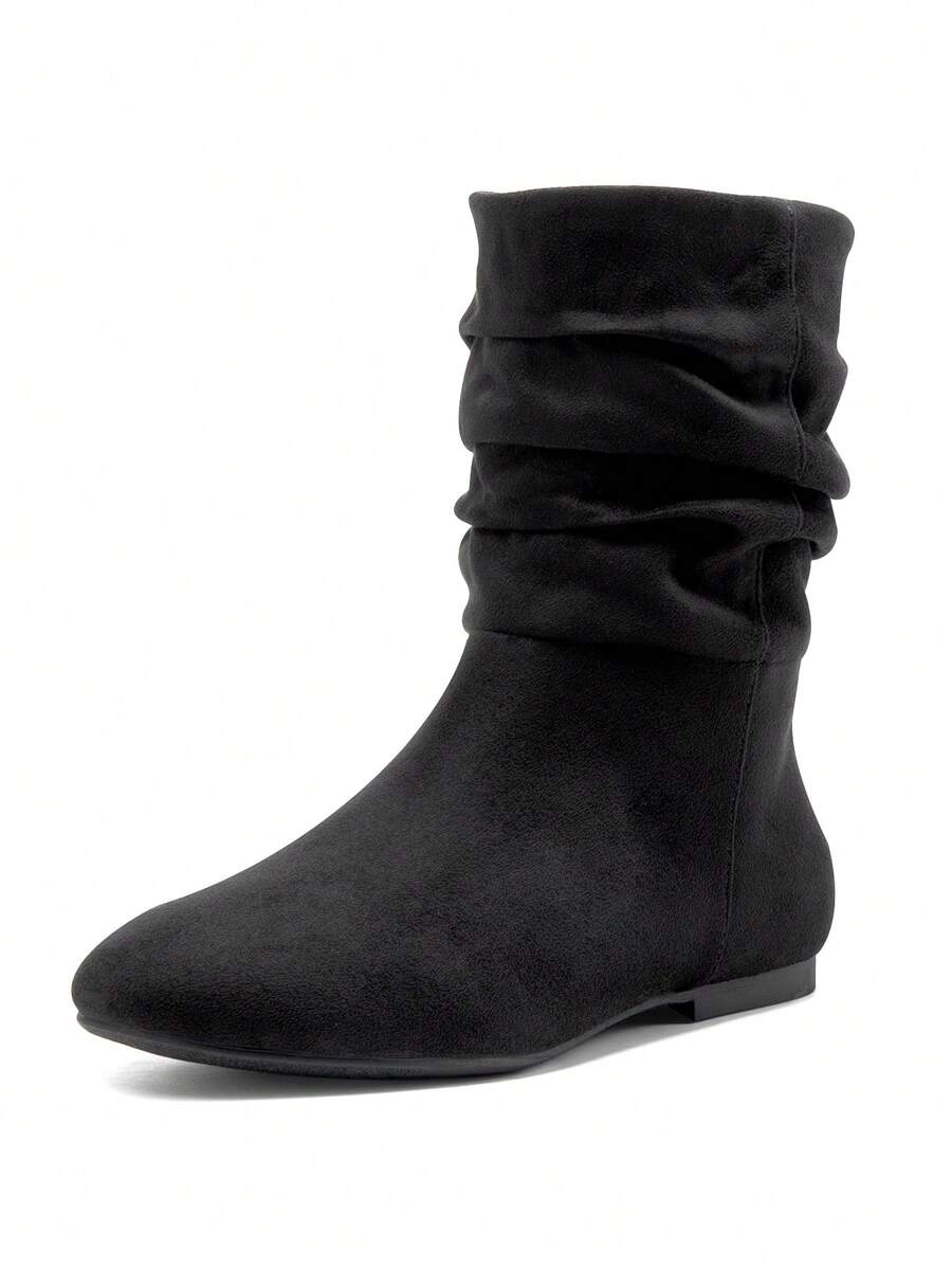 Women's Comfortable Low Heel Almond Toe Slouch Ankle Boots With Slip-On Design - 黑色 - 查看 1