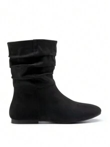 Women's Comfortable Low Heel Almond Toe Slouch Ankle Boots With Slip-On Design - 黑色 - 查看 7