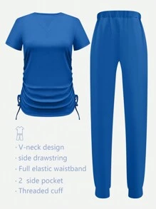 cimmuovere Bộ đồng phục y tá tay ngắn co giãn nhiều túi Bộ đồng phục nha sĩ thẩm mỹ viện nhà tâm lý học chăm sóc cá nhân - Màu xanh lam - Xem 1