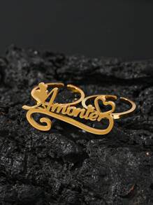 1pc Double Ring Fashion Ring, Open Ring, Personalized Customized Text, 18k Gold Stainless Steel Jewelry, Comes With Exquisite Gift Box, As A Family, Friend, Christmas Gift