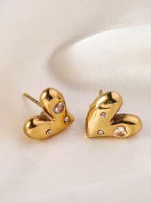 VceTd 一对优雅可爱的不对称心形不锈钢耳环，镶嵌水晶玻璃，适合女性日常佩戴或约会，也可作为情人节礼物。 - 金黃色 - 查看 7