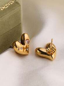 VceTd 一对优雅可爱的不对称心形不锈钢耳环，镶嵌水晶玻璃，适合女性日常佩戴或约会，也可作为情人节礼物。 - 金黃色 - 查看 5