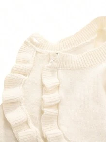 Toddler Baby Girl Sweater Crop Top Knit Cardigan Long Sleeve Ruffled One Button Cute Outwear Kids Fall Shrug Cover Up - 白色 - 查看 5