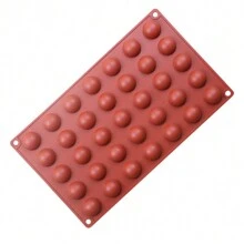 圆形硅胶模具巧克力迷你 35 腔半球形硅胶模具不粘，半球形硅胶烘焙模具用于糖果和巧克力，以及不粘圆柱形饼干模具 - 紅木色 - 查看 4