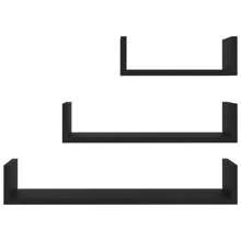 Three Piece Black Engineered Wood Wall Display Shelf Set Modern Home Décor Storage Solution Outdoor Decor - Black - View 3