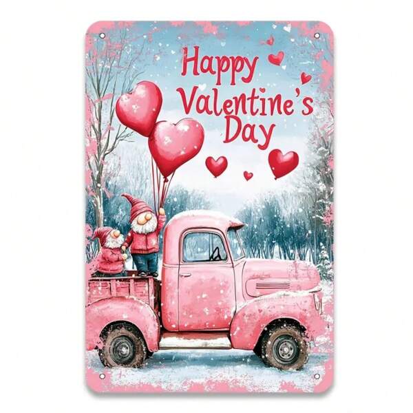 1 Pc 12" X 8" Vintage Happy Valentine's Day Metal Sign, Heart Shaped Design, Multi-Purpose Wall Hanging Decoration For Home, Farm, Garden, Bar, Patio, Club, Garage, Living Room, Valentine's Themed
