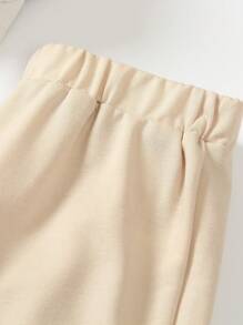 Set de 2 piezas de niña con sudadera informal de unicolor con estampado de letra en relieve y pantalón largo, para primavera