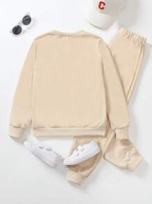 Set de 2 piezas de niña con sudadera informal de unicolor con estampado de letra en relieve y pantalón largo, para primavera