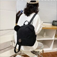 Mochila de peluche Bolso de mujer Mochila de orejas de osito pequeño de estilo otoño e invierno Mochila de lana jacquard Mochila mini de terciopelo suave y fresco, mochila escolar de dibujos animados de peluche de moda en unicolor con creatividad - Multicolor - Ver 5