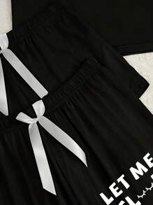 3pcs Women's Casual Minimalist Letter Print Pajamas Set