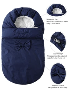 Newborn Baby Stroller Sleep Sack, Thick Warm Swaddle Wrap Blanket For Winter - Navy Blue - View 6