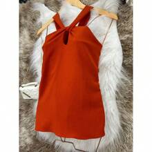 Duna Women's Tank Top Twist Front And Back Basic Wrapped In Knot Duna Fabric Plain Basic Elegant One-Shoulder Blogger Fashion - 橘色 - 查看 2