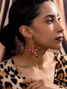 1 Pair Leopard Print Earrings, Retro Metallic Star & Color Dangle Earrings, Bohemian Leopard, Cow, Heart Circle Hoop Earrings For Women, Fashion Casual/Party/Birthday/Nightclub Wear Gift - Leopard - View 7