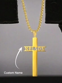 Gepersonaliseerde naamkruisketting Roestvrijstalen sieraden Aangepaste letternaamhanger Parelkettingketting Religieuze sieraden Gepersonaliseerde holle kruisketting voor vrouwen Mannen Klassieke religieuze christelijke geschenken, aangepaste paassieraden